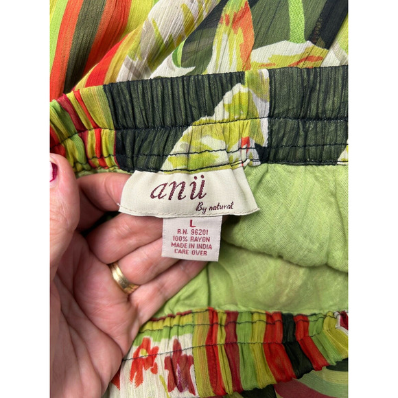 Anu By Natural Maxi Skirt Sz L Black Green Red Floral Stripe Boho Hippie Peasant - Picture 6 of 9